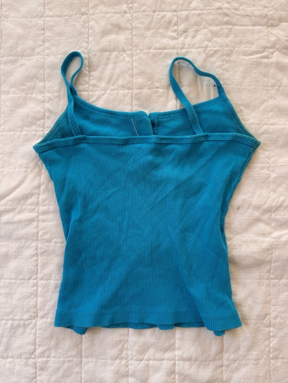 Blue Ribbed Tank Top with Button Detail - Women - Picture 2 of 3